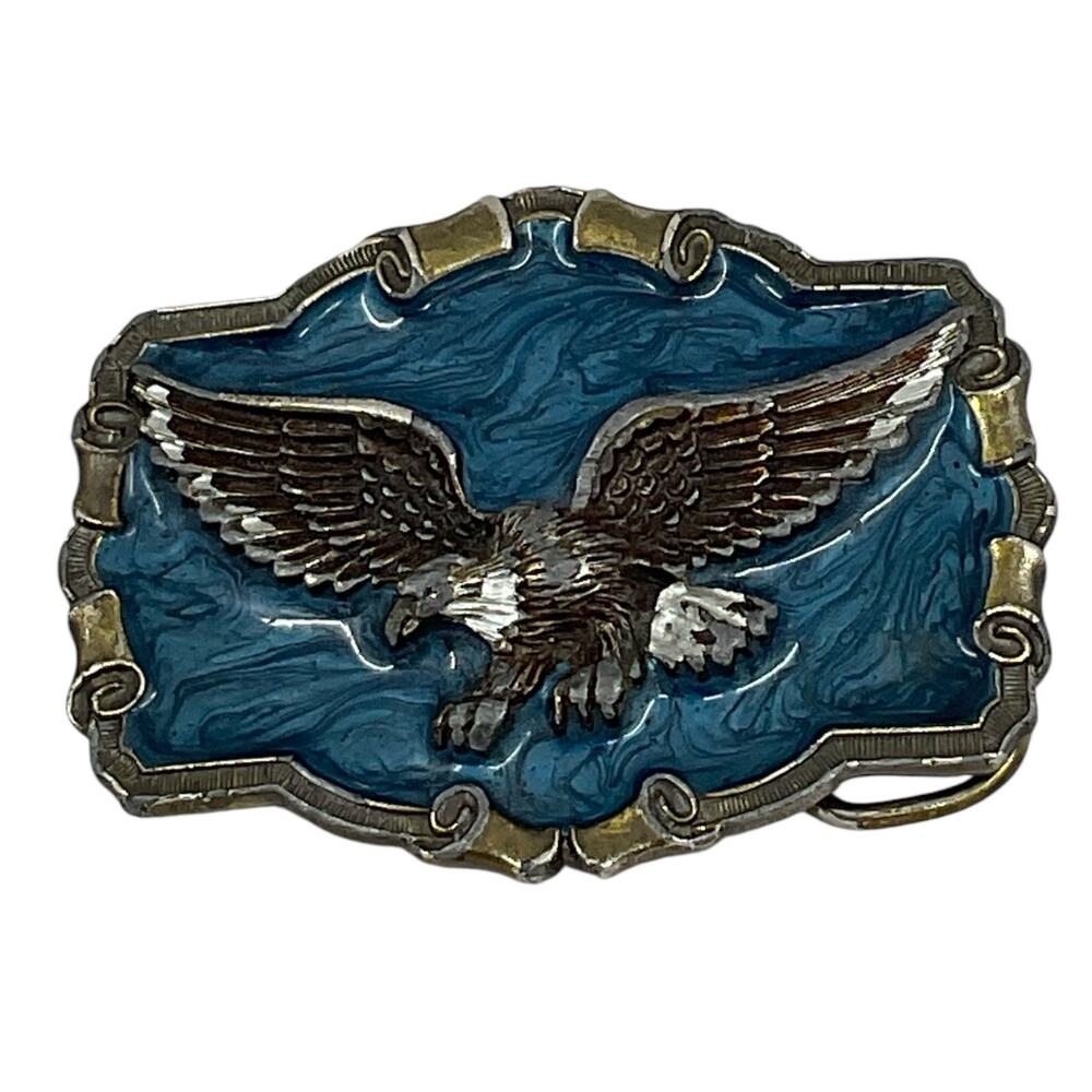 Soaring Bald Eagle Belt Buckle Mens Blue Patriotic Great American‎ Buckle Co